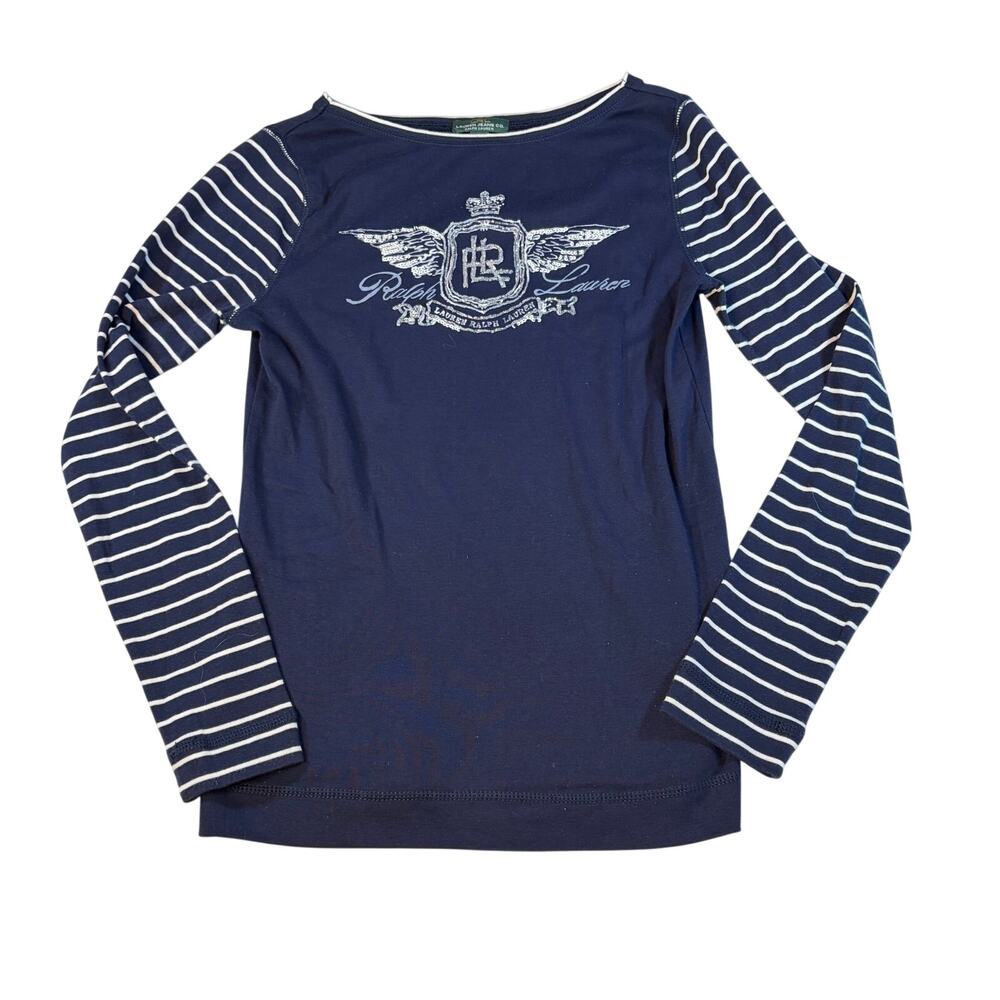 Lauren Ralph Lauren Jeans Co womens navy long sleeve beaded logo shirt. Size S